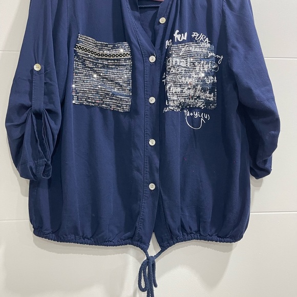 Italian blouse one size fits all in navy blue - Picture 3 of 4